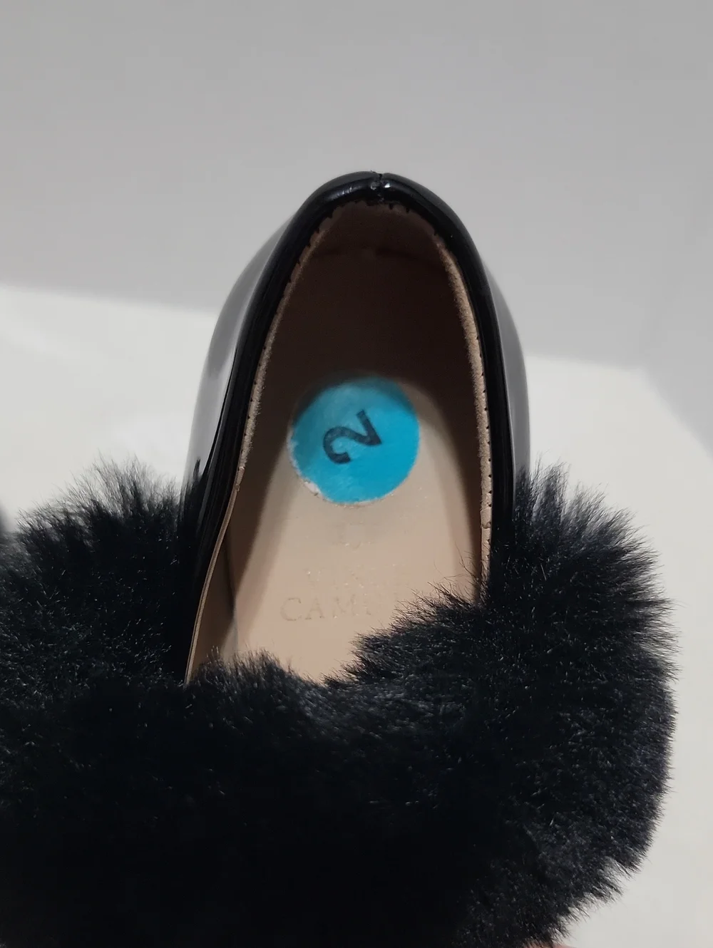 NwotGirls Black Patent Faux Fur Dress Shoes. Sz.2
